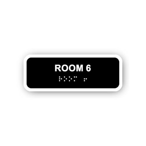 2 (Pieces) 3" and 5" Room 6 Numbered Sign with Braille Sticker, Waterproof Vinyl Decals for Many Pur