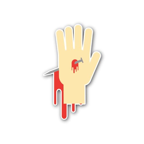 2 (Pieces) 3" and 5" Hand with a Nail Driven Through The Palm Sticker, Waterproof Vinyl Decals for M
