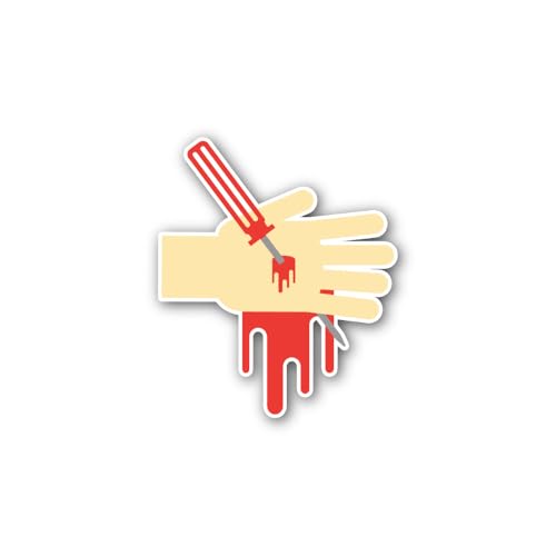 2 (Pieces) 3" and 5" Hand with a Screwdriver Stuck in it Sticker, Waterproof Vinyl Decals for Many P