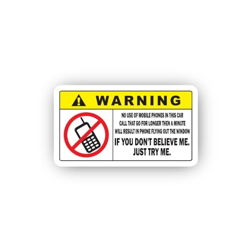 2 (Pieces) 3" and 5" Warning No Mobile Phone in Car Sticker, Waterproof Vinyl Decals for Many Purpos