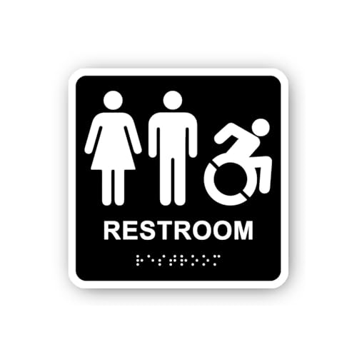 2 (Pieces) 3" and 5" All-Gender Accessible Restroom Sign with Braille Sticker, Waterproof Vinyl Deca