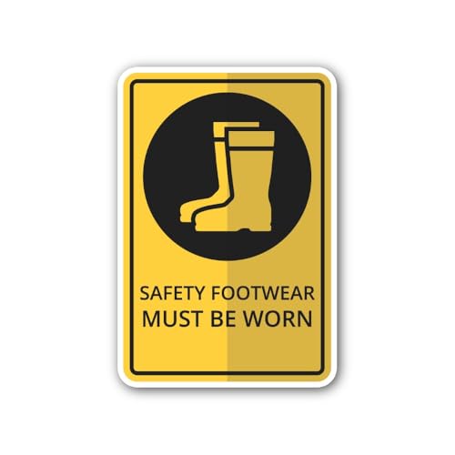 2 (Pieces) 3" and 5" Safety Footwear Must Be Worn Sign Sticker, Waterproof Vinyl Decals for Many Pur