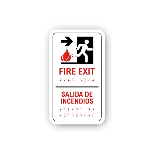 2 (Pieces) 3" and 5" Fire Exit with Arrow Right (Bilingual) Sticker, Waterproof Vinyl Decals for Man