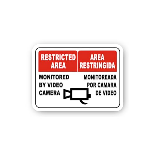 2 (Pieces) 3" and 5" Bilingual Restricted Area Video Monitoring Sticker, Waterproof Vinyl Decals for