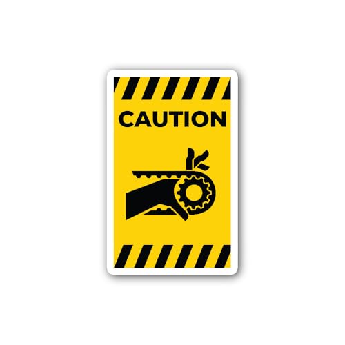 2 (Pieces) 3" and 5" Hand Entanglement Notched Belt Drive Symbol Sign Sticker, Waterproof Vinyl Deca