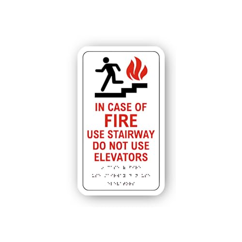 2 (Pieces) 3" and 5" Fire Emergency: Use Stairway, Do Not Use Elevators (White/Black) Sticker, Water