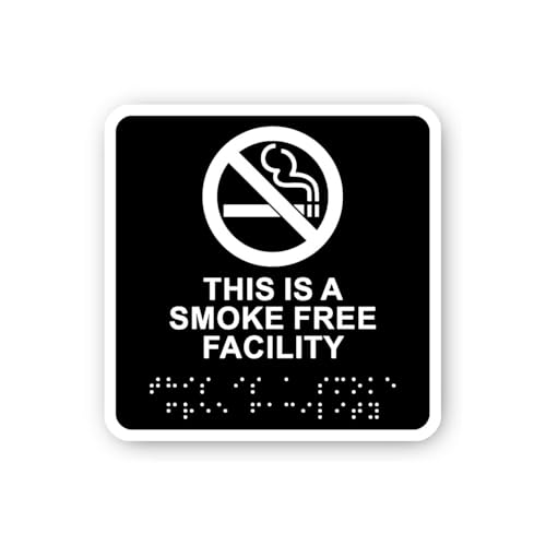 2 (Pieces) 3" and 5" Smoke Free Facility with Braille Sticker, Waterproof Vinyl Decals for Many Purp