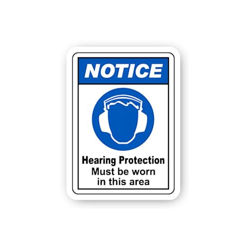 2 (Pieces) 3" and 5" Notice: Hearing Protection Must Be Worn Sticker, Waterproof Vinyl Decals for Ma