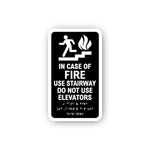 2 (Pieces) 3" and 5" Fire Emergency: Use Stairway, Do Not Use Elevators (Black/White) Sticker, Water