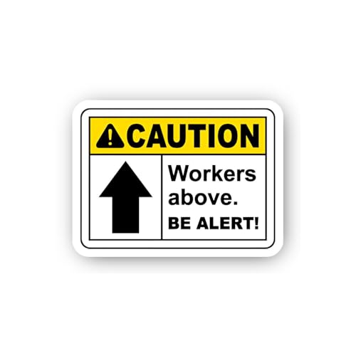 2 (Pieces) 3" and 5" Horizontal English Caution Workers Above Sticker, Waterproof Vinyl Decals for M