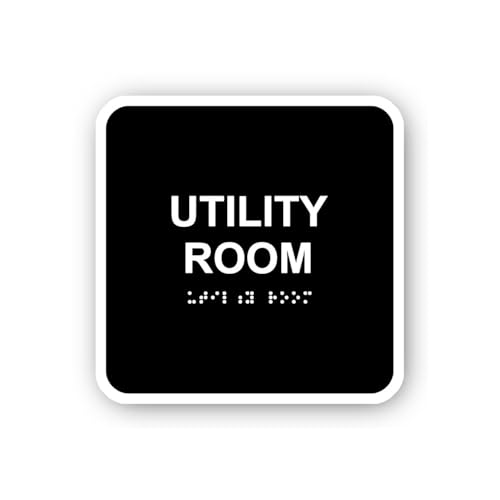 2 (Pieces) 3" and 5" Black with 'Utility Room' and Braille Sticker, Waterproof Vinyl Decals for Many