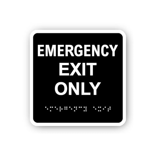 2 (Pieces) 3" and 5" Emergency Exit Only Black with Braille Sticker, Waterproof Vinyl Decals for Man