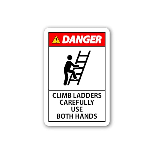 2 (Pieces) 3" and 5" ADANGER Climb LADDERS Carefully USE Both Hands Sticker, Waterproof Vinyl Decals