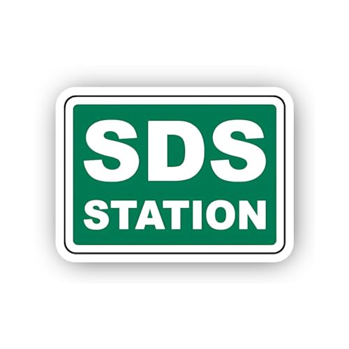 2 (Pieces) 3" and 5" White on Green SDS Station Sticker, Waterproof Vinyl Decals for Many Purpose Li