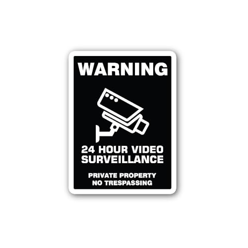 2 (Pieces) 3" and 5" 24 Hour Video Surveillance Private Property Sticker, Waterproof Vinyl Decals fo