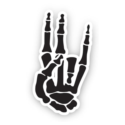 2 (Pieces) 3" and 5" Skeleton Rock On Hand Sign Sticker, Waterproof Vinyl Decals for Many Purpose Li
