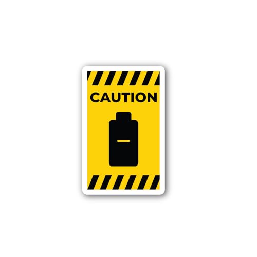 2 (Pieces) 3" and 5" Caution Battery Sign Sticker, Waterproof Vinyl Decals for Many Purpose Like Car