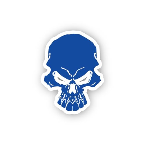 2 (Pieces) 3" and 5" Blue Aggressive Skull Design Sticker, Waterproof Vinyl Decals for Many Purpose