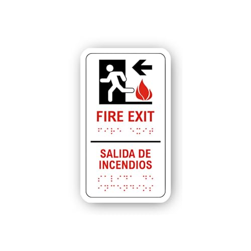 2 (Pieces) 3" and 5" Fire Exit with Arrow Left (Bilingual) Sticker, Waterproof Vinyl Decals for Many