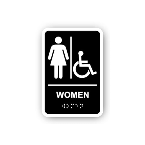 2 (Pieces) 3" and 5" Women's Restroom Sign with Accessibility Symbol Sticker, Waterproof Vinyl Decal