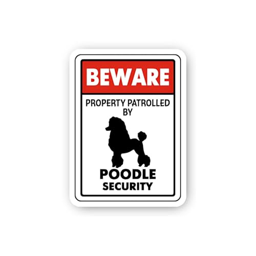 2 (Pieces) 3" and 5" Beware Poodle Dog Security Sticker, Waterproof Vinyl Decals for Many Purpose Li