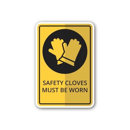 2 (Pieces) 3" and 5" Safety Gloves Must Be Worn Sign Sticker, Waterproof Vinyl Decals for Many Purpo