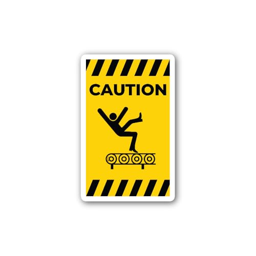 2 (Pieces) 3" and 5" Fall Hazard from Conveyor Symbol Sign Sticker, Waterproof Vinyl Decals for Many
