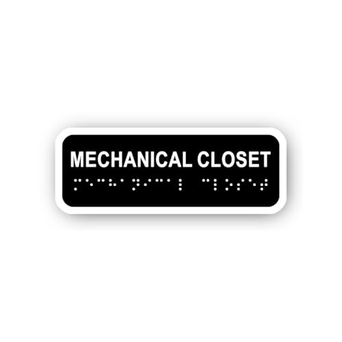 2 (Pieces) 3" and 5" Mechanical Closet Sign with Braille Sticker, Waterproof Vinyl Decals for Many P