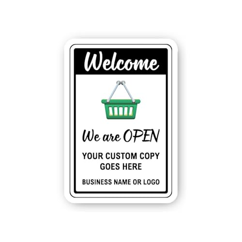 2 (Pieces) 3" and 5" Welcome Open with Shopping Basket Icon Sticker, Waterproof Vinyl Decals for Man
