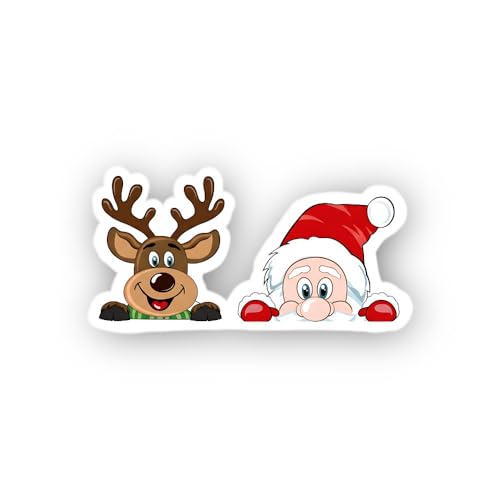 2 (Pieces) 3" and 5" Reindeer and Santa Sticker, Waterproof Vinyl Decals for Many Purpose Like Cars,