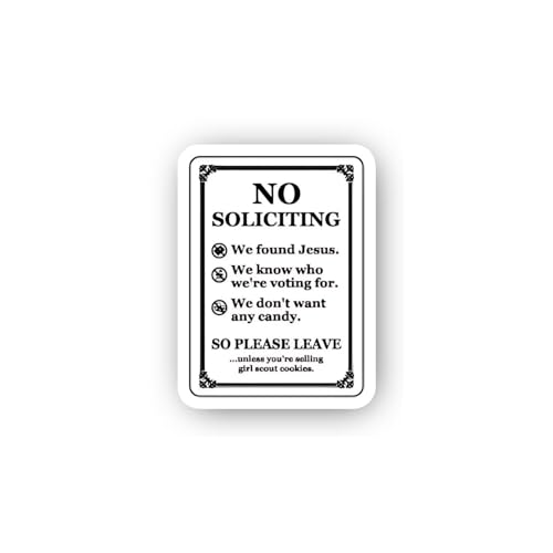 2 (Pieces) 3" and 5" Humorous No Soliciting White Sticker, Waterproof Vinyl Decals for Many Purpose