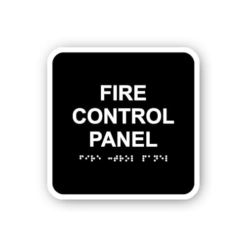 2 (Pieces) 3" and 5" Black with 'Fire Control Panel' and Braille Sticker, Waterproof Vinyl Decals fo