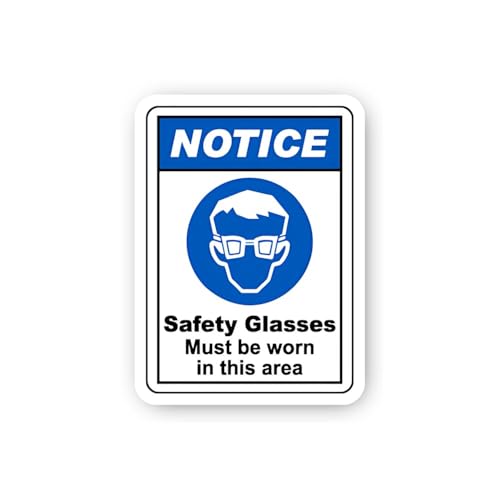 2 (Pieces) 3" and 5" Safety Glasses Must Be Worn Notice Sticker, Waterproof Vinyl Decals for Many Pu