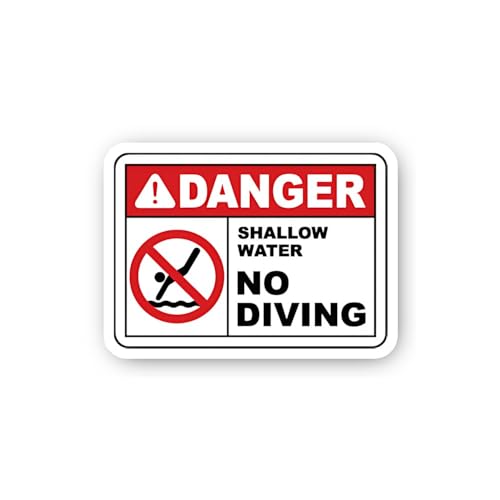 2 (Pieces) 3" and 5" Danger: Shallow Water No Diving Sticker, Waterproof Vinyl Decals for Many Purpo