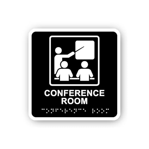 2 (Pieces) 3" and 5" Conference Room Pictogram Sign with Braille Sticker, Waterproof Vinyl Decals fo