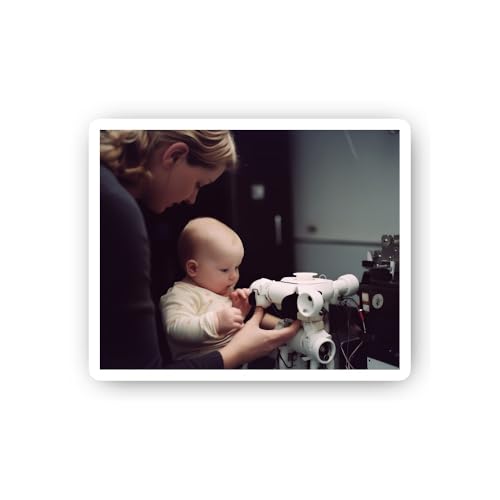 2 (Pieces) 3" and 5" Mother and Baby Interacting with Laboratory Equipment Sticker, Waterproof Vinyl