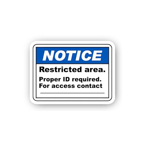 2 (Pieces) 3" and 5" Notice Restricted Area Proper ID Required Sticker, Waterproof Vinyl Decals for