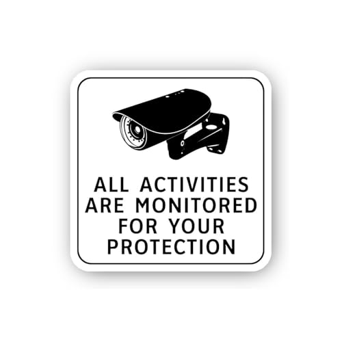 2 (Pieces) 3" and 5" Monitored Activities Protection Sign Sticker, Waterproof Vinyl Decals for Many