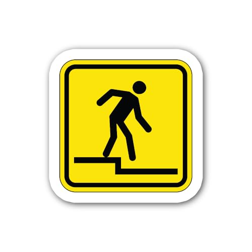 2 (Pieces) 3" and 5" Step Down Warning Sign Sticker, Waterproof Vinyl Decals for Many Purpose Like C