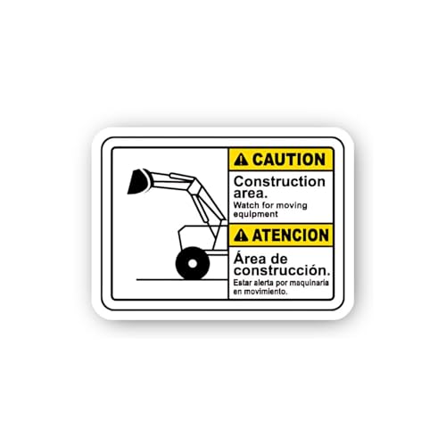 2 (Pieces) 3" and 5" Bilingual Moving Equipment Alert Sticker, Waterproof Vinyl Decals for Many Purp