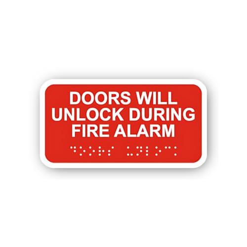 2 (Pieces) 3" and 5" Red Doors Unlock During Fire Alarm Sticker, Waterproof Vinyl Decals for Many Pu