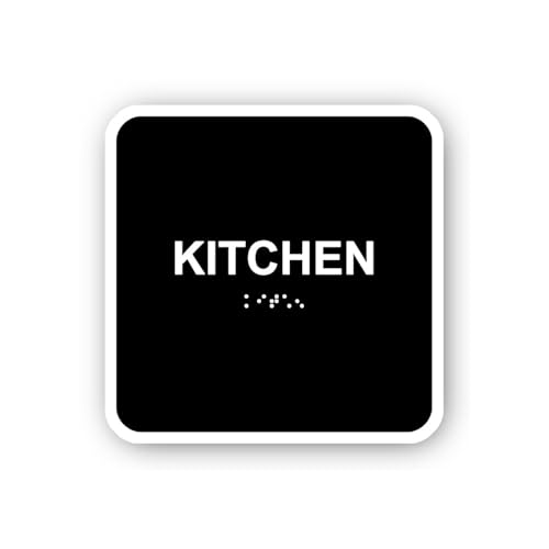 2 (Pieces) 3" and 5" Black with 'Kitchen' and Braille Sticker, Waterproof Vinyl Decals for Many Purp