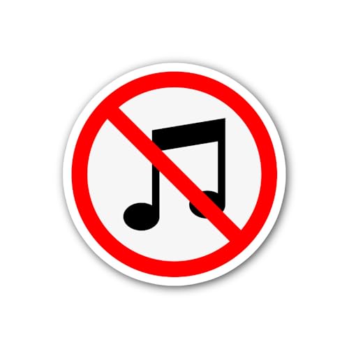 2 (Pieces) 3" and 5" No Music Sign Sticker, Waterproof Vinyl Decals for Many Purpose Like Cars, Truc