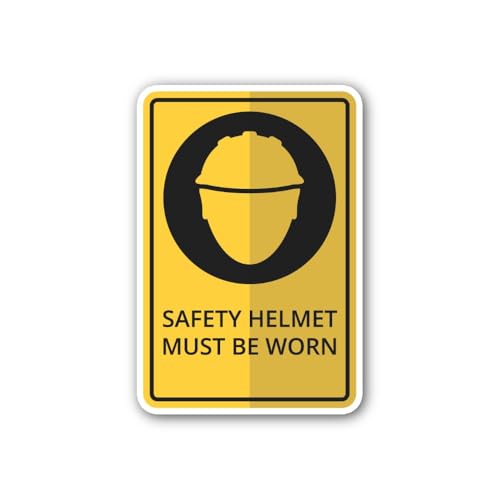 2 (Pieces) 3" and 5" Safety Helmet Must Be Worn Sign Sticker, Waterproof Vinyl Decals for Many Purpo