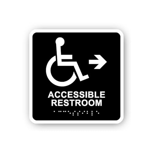 2 (Pieces) 3" and 5" Accessible Restroom Sign with Directional Arrow Sticker, Waterproof Vinyl Decal