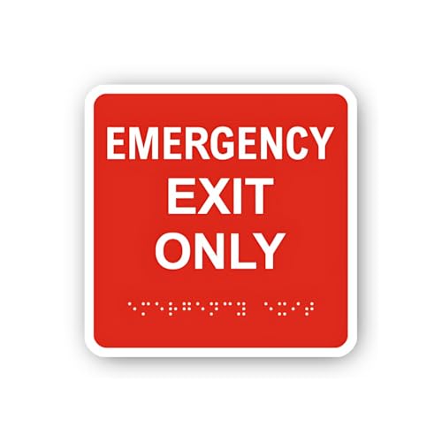 2 (Pieces) 3" and 5" Emergency Exit Only Red with Braille Sticker, Waterproof Vinyl Decals for Many