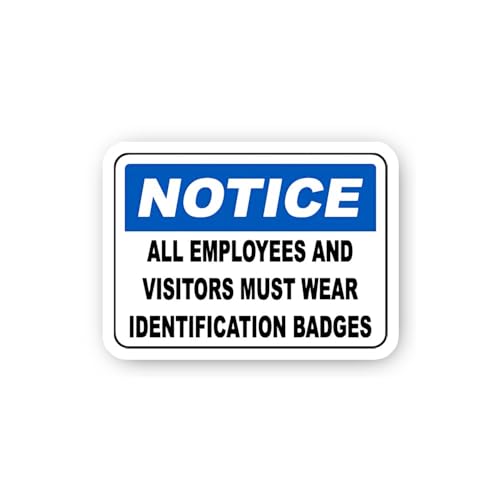 2 (Pieces) 3" and 5" Notice: Employees and Visitors Must Wear ID Badges Sticker, Waterproof Vinyl De