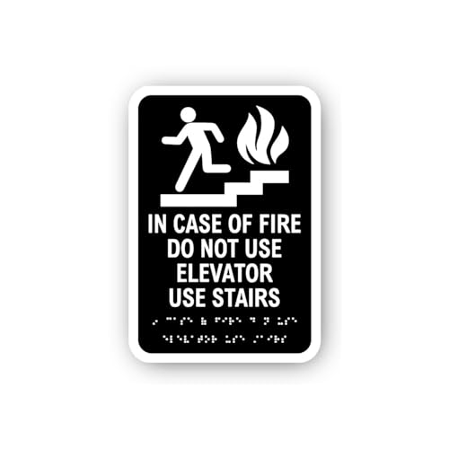 2 (Pieces) 3" and 5" Fire Escape Instructions: Use Stairs, No Elevator (Black/White) Sticker, Waterp