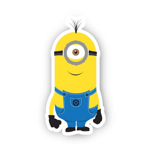 2 (Pieces) 2" and 3" Yellow Cylindrical Character in Overalls Sticker, Waterproof Vinyl Decals for M