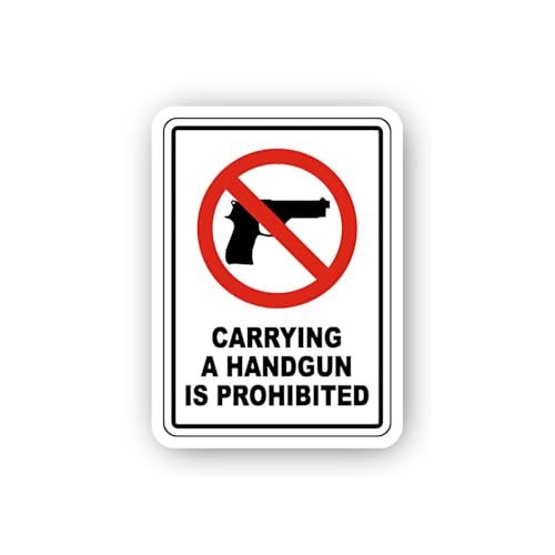 2 (Pieces) 3" and 5" Carrying Handgun Prohibited Pictogram Sticker, Waterproof Vinyl Decals for Many